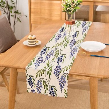Modern Sümbül Desenli Dijital Baskılı Dekoratif Runner