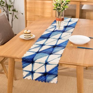 Geometrik Sulu Boyalı Dijital Baskılı Dekoratif Runner
