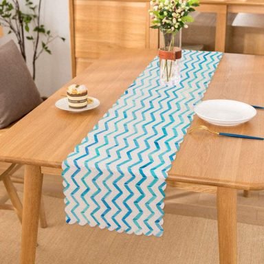 Modern Mavi Zigzag Desenli Dijital Baskılı Özel Tasarım Runner