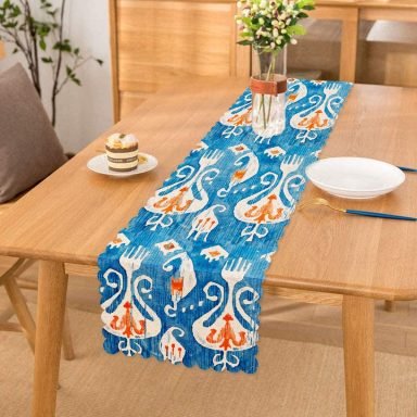 Modern Çini Resimli Dijital Baskılı Dekoratif Runner