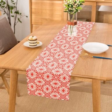 Turuncu Damask Motifli Dijital Baskılı Modern Runner