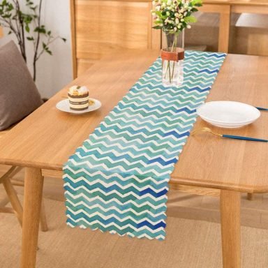 Sulu Boyalı Zigzag Desenli Dijital Baskılı Runner