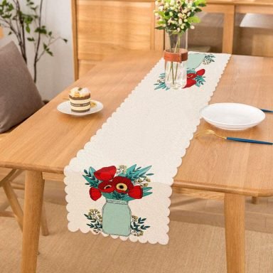 Saksıdaki Çiçekler Temalı Dijital Baskılı Runner