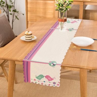 Pembe Mavi Kuşlar Dijital Baskılı Runner