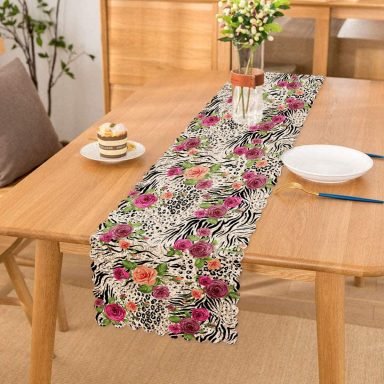Leopar Gül Motifli Dekoratif Runner