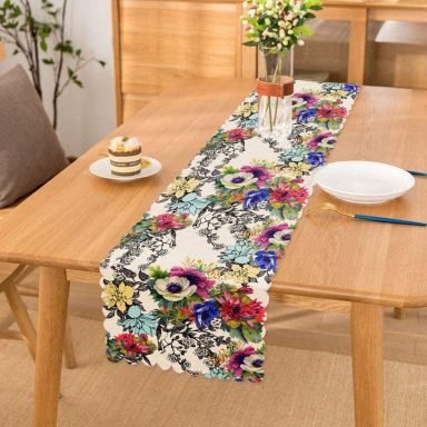 Renkli Çiçek Baskılı Dekoratif Runner