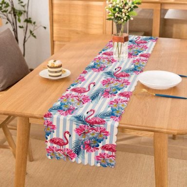 Çizgili Flamingo Zeminli Dekoratif Özel Tasarım Runner