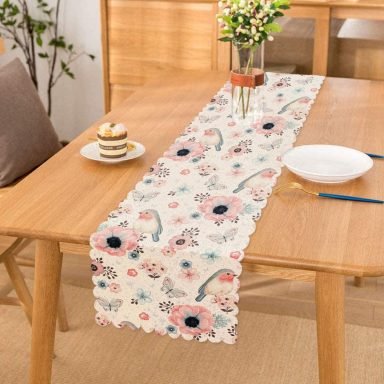 Pudra Mavi Kelebek Çiçek Modern Dijital Baskılı Runner