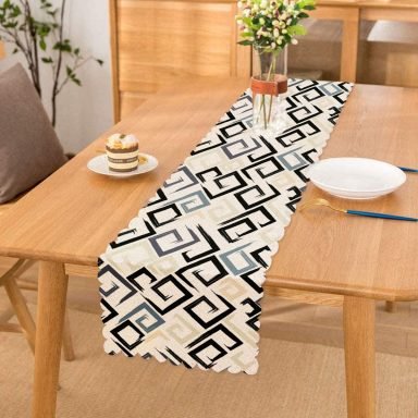 Gri Siyah Labirent Çizimli Modern Dijital Baskılı Runner