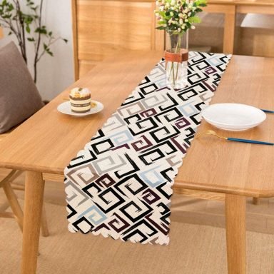 Siyah Turkuaz Labirent Çizimli Modern Dijital Baskılı Runner