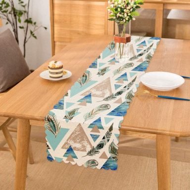 Kuş Tüyü Motifli Geometrik Şekiller Baskılı Runner