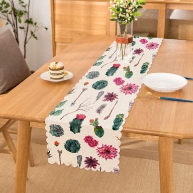 Kuş Tüyü Motifli Çöl Bitkisi Desenli Dijital Baskılı Özel Tasarım Runner