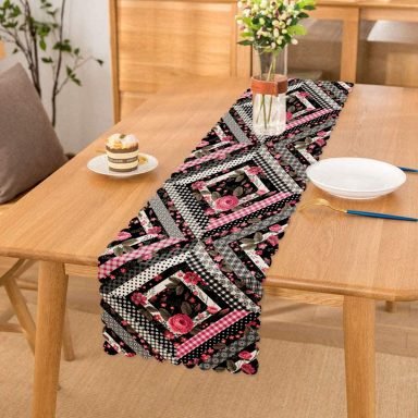Kare Puan Çizimli Dekoratif Dijital Baskılı Runner