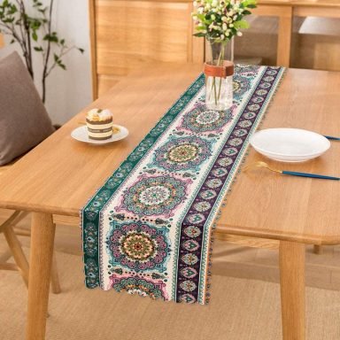 Yatay Desenli Çini Motifli Modern Dijital Baskılı Runner