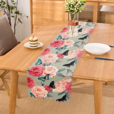 Lekeli Kelebekler Çizimli Dekoratif Runner