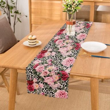 Leopar Temalı Kavaniçe Desenli Dijital Baskılı Özel Tasarım Runner
