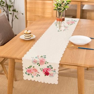 Üçlü Kavaniçe Çiçek Desenli Dijital Baskılı Runner