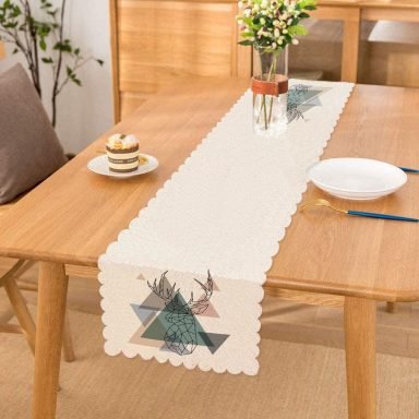 Geyik Çizimli Modern Dijital Baskılı Runner