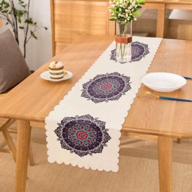Daire Çini Desenli Dijital Baskılı Runner