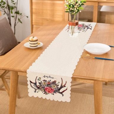 Stay True Motifli Kavaniçe Desenli Dijital Baskılı Runner