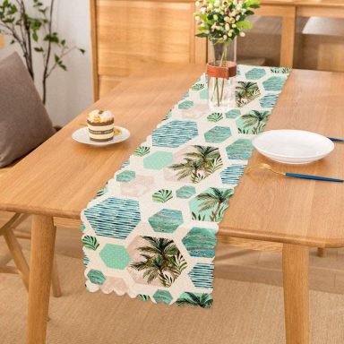 Geometrik Palmiye Desenli Dijital Baskılı Runner