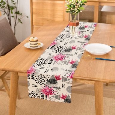Bal Peteği Temalı Nilüfer Çiçeği Motifli Dekoratif Runner