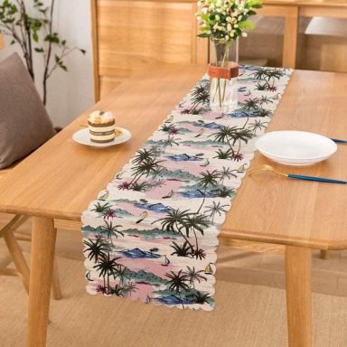 Palmiye Motifli Ada Desenli Dijital Baskılı Runner