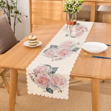 Soluk Çiçek Motifli Modern Baskılı Runner