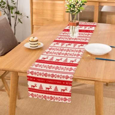 Merry Christmas Kanaviçe Görünümlü Geyikler Baskılı Özel Tasarım Runner