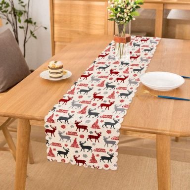 Yılbaşı Geyik ve Ağaçlar Temalı Dekoratif Özel Tasarım Runner
