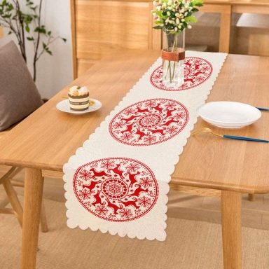 Geometrik Yılbaşı Geyikleri Dijital Baskılı Runner