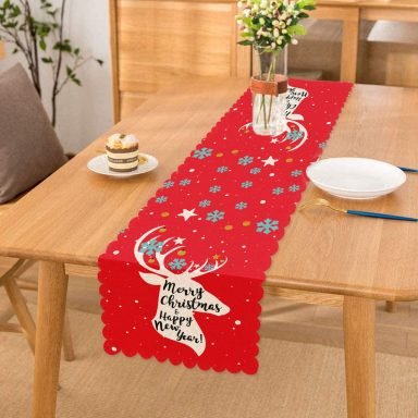 Merry Christmas Geyik Desenli Dekoratif Özel Tasarım Runner