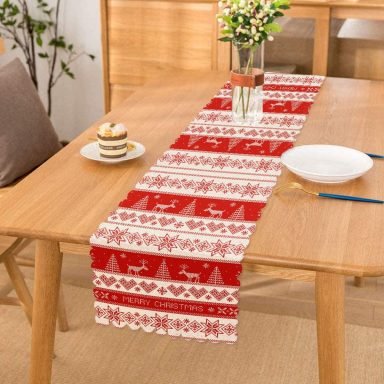 Kanaviçe Christmas Tasarımlı Dijital Baskılı Modern Runner
