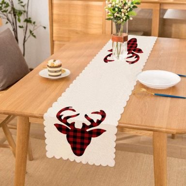 Modern Ekose Geyik Desenli Dijital Baskılı Özel Tasarım Runner