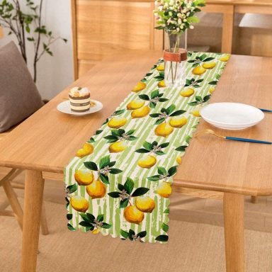 Yeşil Zeminli 3 Boyutlu Limon Desenli Dijital Baskılı Özel Tasarım Runner