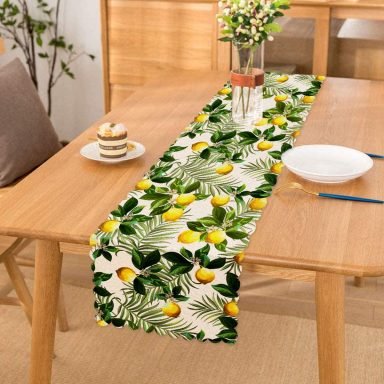Limon Yaprakları Desenli Dijital Baskılı Runner