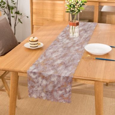 Pudra Renkli Mermer Desenli Dijital Baskılı Runner