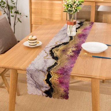 Mürdüm Beyaz Altın Desenli Modern Özel Tasarım Runner