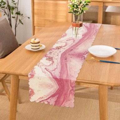Pembe Beyaz Mermer Desenli Dijital Baskılı Özel Tasarım Runner