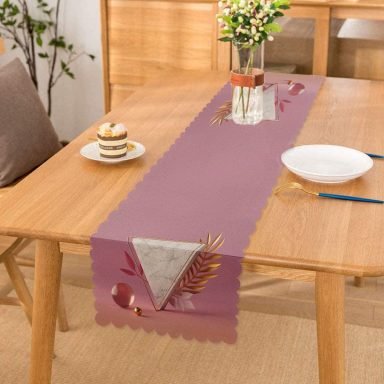 Pembe Zeminli Üçgen Mermer Motifli Modern Özel Tasarım Runner