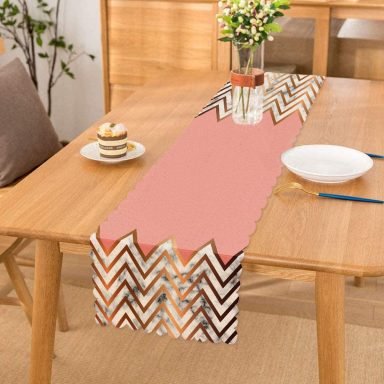 Gold ve Pembe Renkli Mermer Desenli Modern Runner