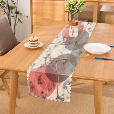Geometrik Mermer Desenli Dijital Baskılı Runner