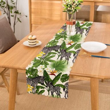 Pudra Zeminli Egzotik Zebra Tasarımlı Modern Özel Tasarım Runner