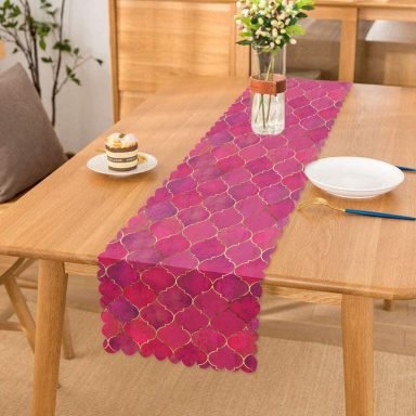 Pembe Altın Varaklı Ogea Desenli Dekoratif Özel Tasarım Runner