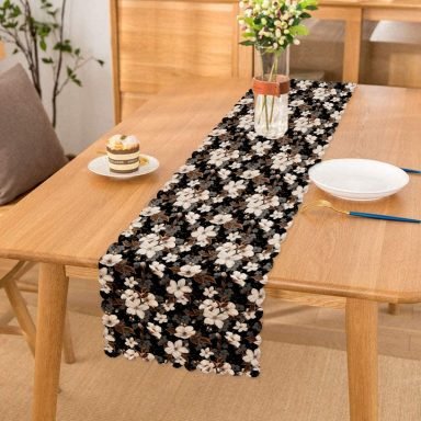 Siyah Zeminde 3D Çiçekler Temalı Modern Özel Tasarım Runner