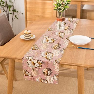 Pembe Zeminde Deniz Kabukları Modern Özel Tasarım Runner