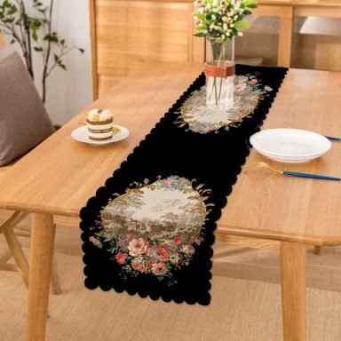 Siyah Zeminde Çiçek Bahçesi Exclusive Modern Tasarımlı Runner