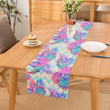 Pudra Zeminli Geometrik Palmiye Yaprakları Modern Özel Tasarım Runner