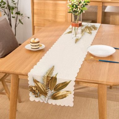 3D Altın Görünümlü Yapraklar Desenli Modern Runner