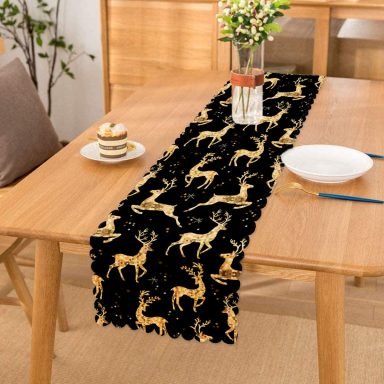 Altın Detaylı Geyikler Desenli Modern Özel Tasarım Runner